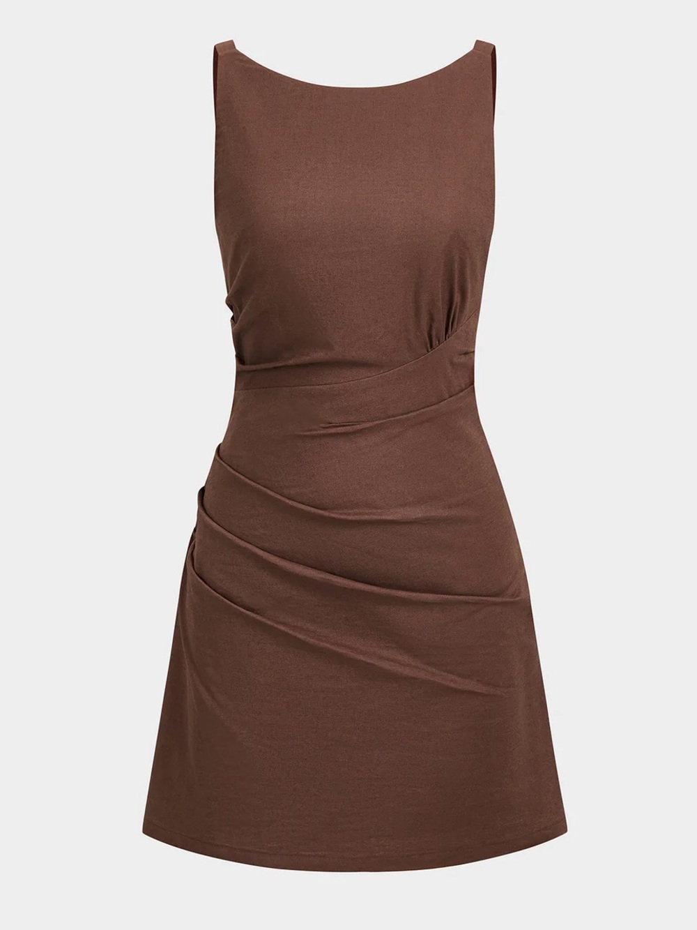 Commense Cotton Linen Sleeveless Ruched Mini Dress Brown NWT Small - Picture 2 of 10